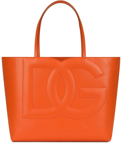 Shop Dolce & Gabbana Medium Dg Logo Tote Bag In Orange