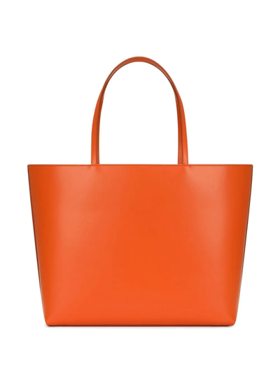 Dolce & Gabbana Medium Calfskin Shopper With Logo In Orange