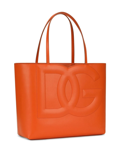 Shop Dolce & Gabbana Medium Dg Logo Tote Bag In Orange