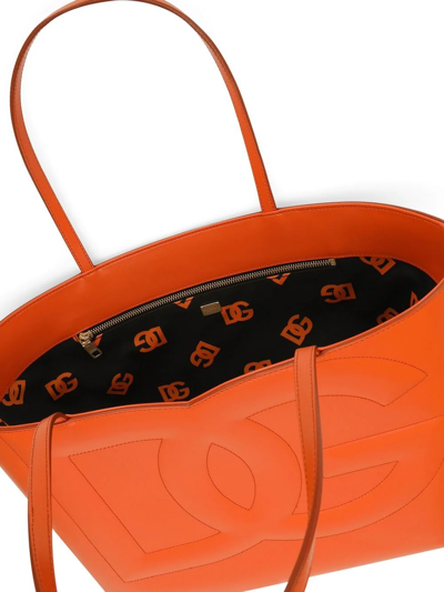 Shop Dolce & Gabbana Medium Dg Logo Tote Bag In Orange