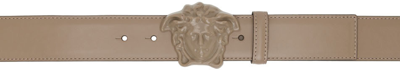 Shop Versace Taupe 'la Medusa' Belt In 1k94v Beige-beige-or