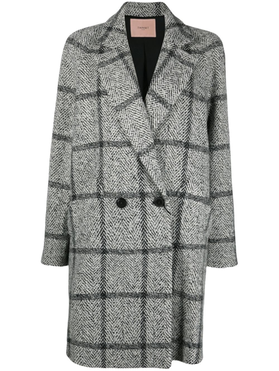 Shop Twinset Double Breasted Coat In Multi