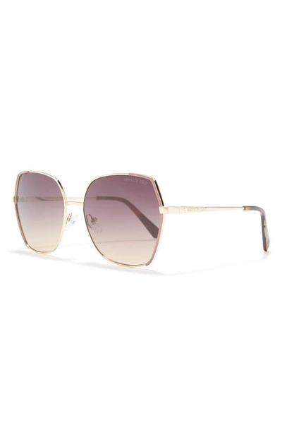 Kenneth Cole Geometric 60mm Sunglasses In Gold / Gradient Brown