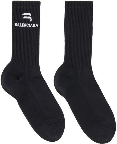 Shop Balenciaga Black Sporty B Tennis Socks In 1077 Black/white