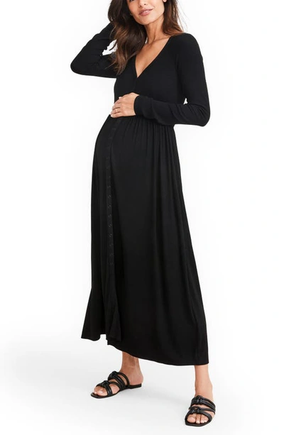 Shop Hatch The Softest Rib Long Sleeve Maternity/nursing Maxi Dress In Black