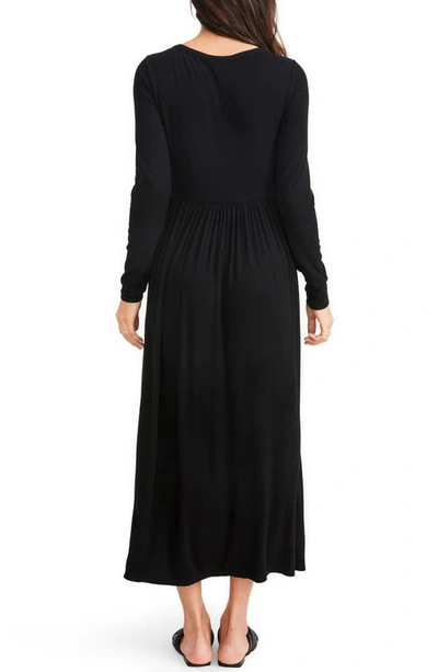 Shop Hatch The Softest Rib Long Sleeve Maternity/nursing Maxi Dress In Black