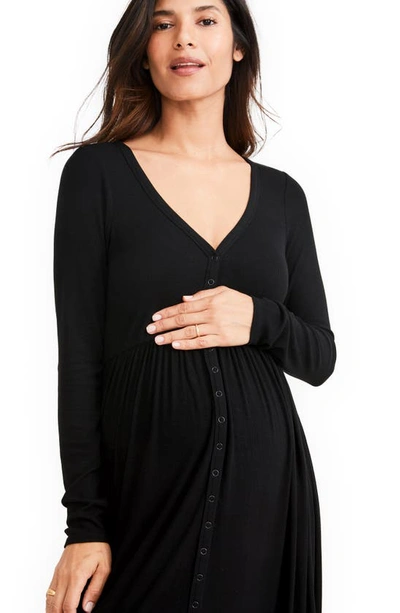 Shop Hatch The Softest Rib Long Sleeve Maternity/nursing Maxi Dress In Black