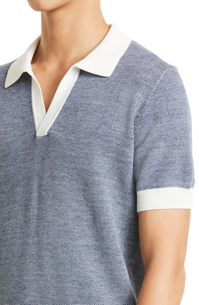 Shop Thom Sweeney Johnny Collar Cotton & Linen Polo In Navy