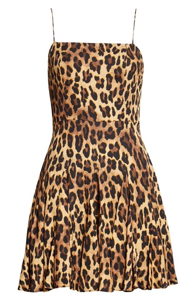Shop Alice And Olivia Ginny Godet Minidress In Spotted Leopard Dark Tan