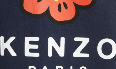 Shop Kenzo Boke Flower Graphic Fleece Cardigan In Midnight Blue