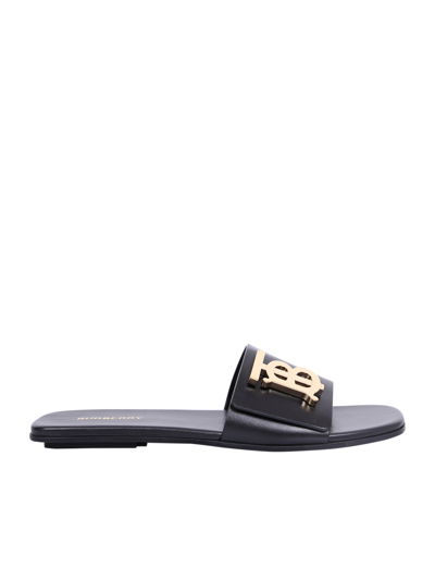 Shop Burberry Monogram Leather Sandals In Black