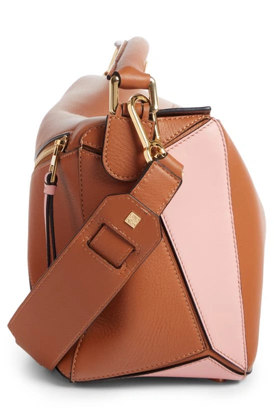 Shop Loewe Puzzle Bicolor Leather Bag In Tan/ Medium Pink