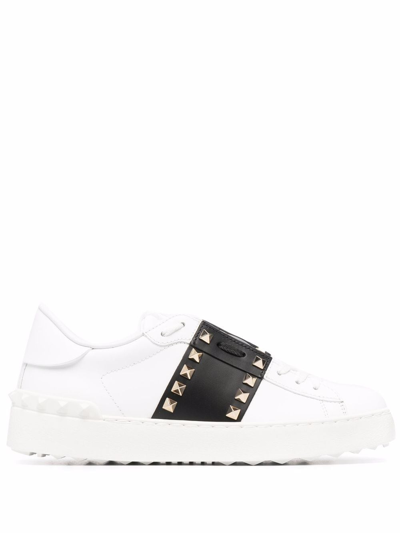 Shop Valentino Rockstud Untitled Leather Sneakers In White