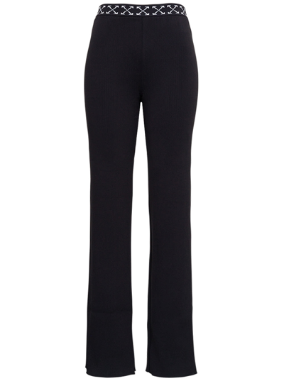 Shop Off-white Black Stretch Fabric Pants With Logo Band In Nero