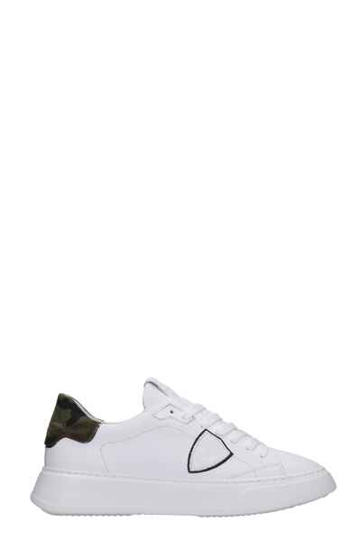 Shop Philippe Model Temple Sneakers In White Leather In Bianco/militare