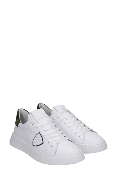 Shop Philippe Model Temple Sneakers In White Leather In Bianco/militare