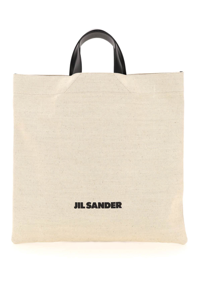 Shop Jil Sander Canvas Squared Tote Bag In 102 Natural