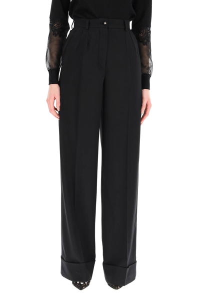 Shop Dolce & Gabbana Wool Palazzo Trousers In Nero