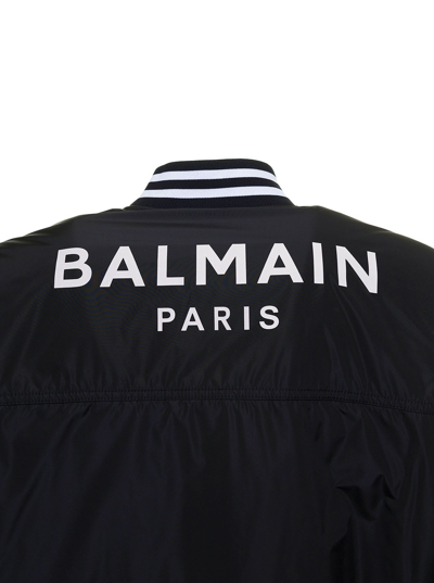 Shop Balmain Black Nylon Jacket With Oblique Zip In Noir/blanc