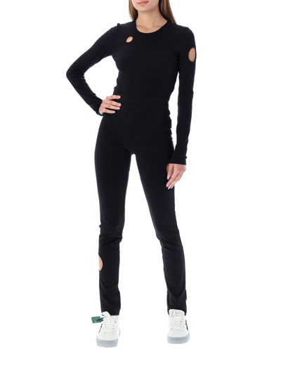 Off-white Meteor Ribbed Stretch Cotton Bodysuit In Black