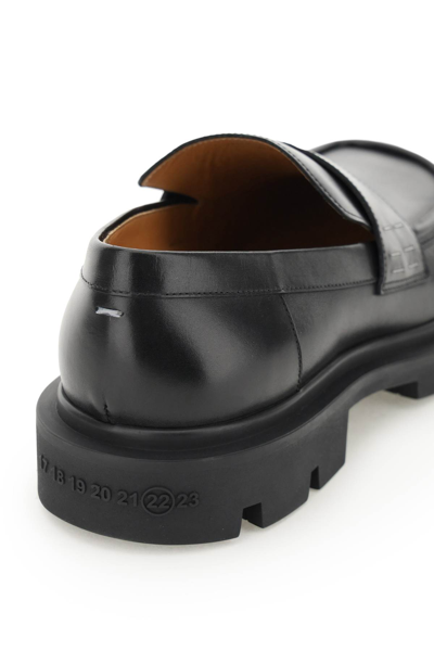 Shop Maison Margiela Leather Loafers In Black/gunmetal