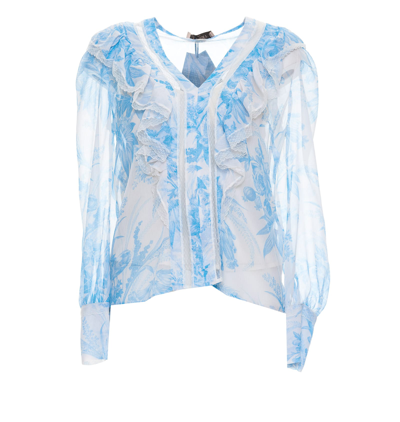 Shop Twinset Shirt In Sanderson Flowers Snow Blue