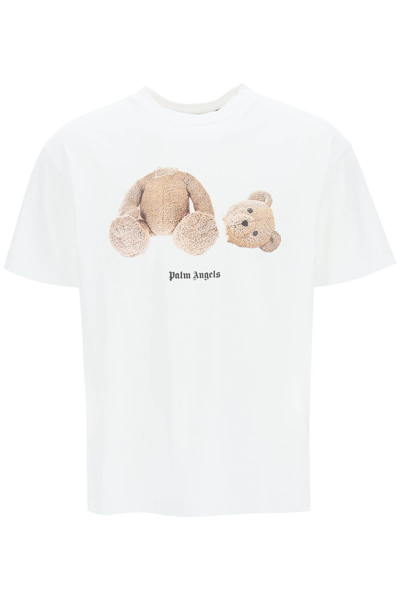 Shop Palm Angels Bear Print T-shirt In White Brown