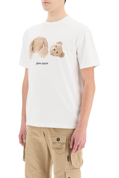 Shop Palm Angels Bear Print T-shirt In White Brown
