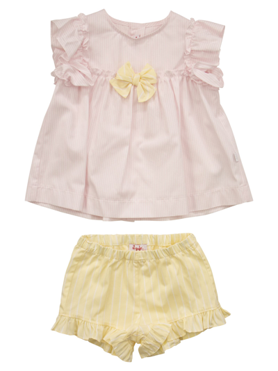 Shop Il Gufo Striped Cotton Suit In Pink/yellow