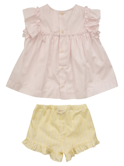 Shop Il Gufo Striped Cotton Suit In Pink/yellow