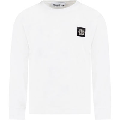Shop Stone Island Junior White T-shirt Fo Boy With Iconic Compass In Bianco