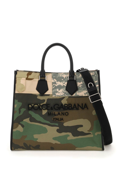 Shop Dolce & Gabbana Patchwork Camouflage Shopping Bag In Verde