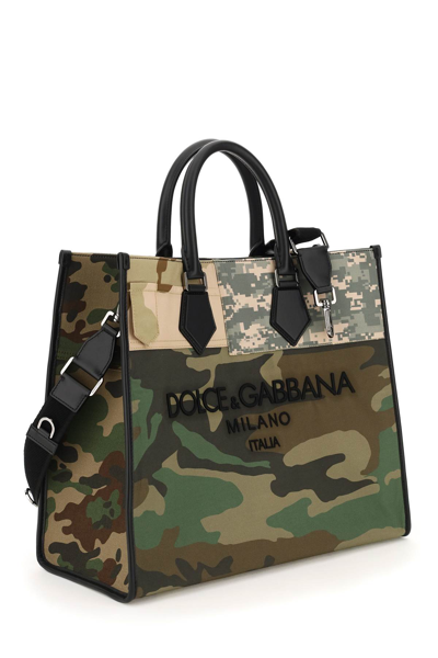 Shop Dolce & Gabbana Patchwork Camouflage Shopping Bag In Verde
