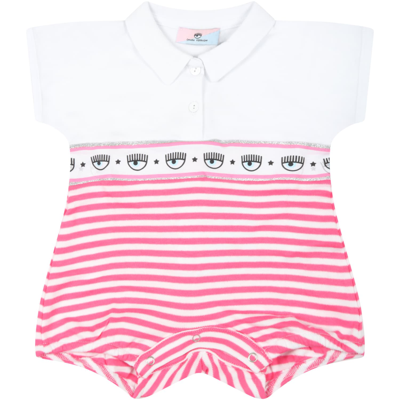 Shop Chiara Ferragni Multicolor Romper For Baby Girl In Bianco+fandango