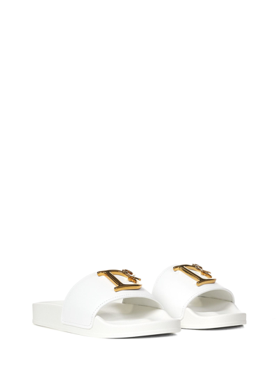 Dsquared2 10mm D2 Statement Leather Slides In Bianco