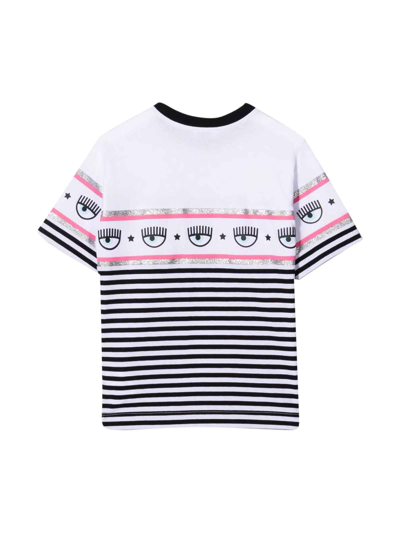 Shop Chiara Ferragni Blue Striped T-shirt In Bianco+nero
