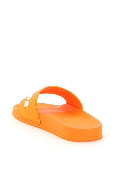 Shop Dsquared2 Logo Rubber Slides In Orange