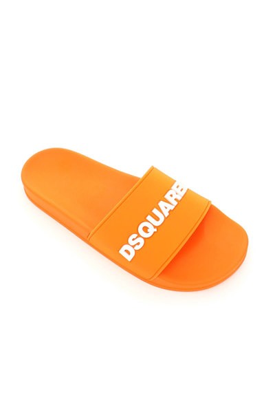 Shop Dsquared2 Logo Rubber Slides In Orange