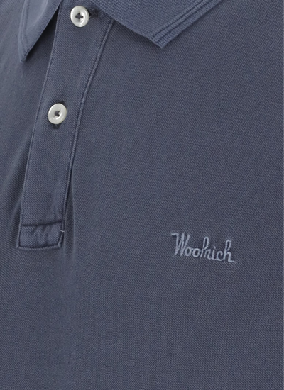 Shop Woolrich Two Buttons Polo Shirt With Logo In Melton Blue
