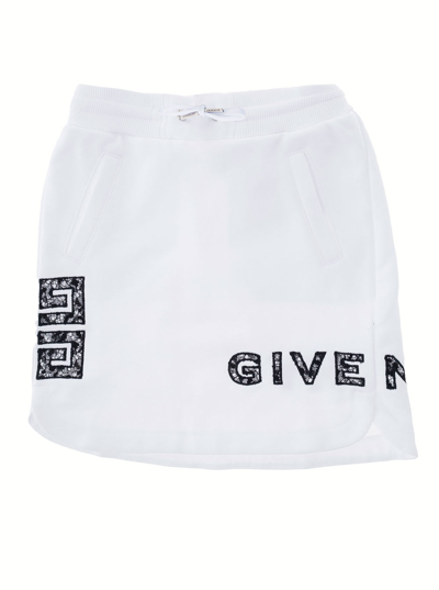 Shop Givenchy S Cotton White Girl Short Skirt With Logo With Lace In B Bianco