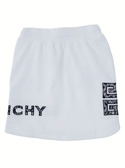 Shop Givenchy S Cotton White Girl Short Skirt With Logo With Lace In B Bianco