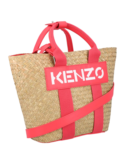 Shop Kenzo Small Logo Raffia Basket In Coral