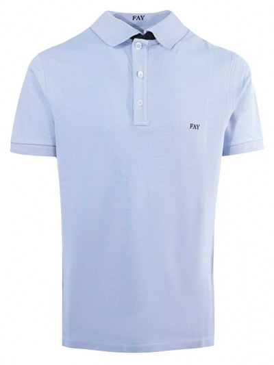 Shop Fay Light Blue Stretch Cotton Pique Polo Shirt In Topaz