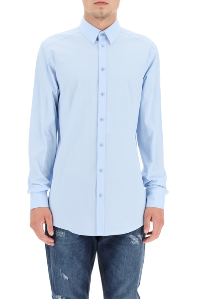 Shop Dolce & Gabbana Gold Fit Poplin Shirt In Azzurro