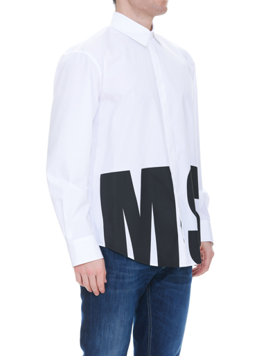 Shop Msgm Poplin Shirt With Maxi Logo In White
