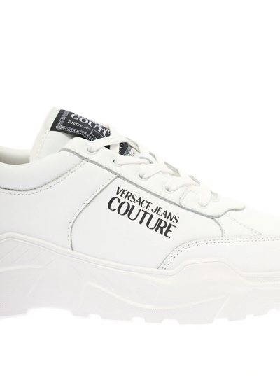 Shop Versace Jeans Couture Versace Mans White Leather Blend Sneakers With Logo