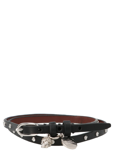 Shop Alexander Mcqueen Studded Leather Bracelet In Black