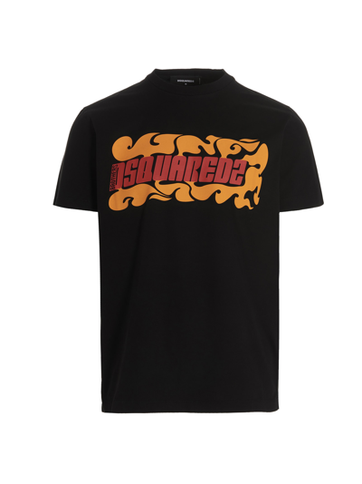 Dsquared2 Multi Logo Print Cotton Jersey T-shirt In Black
