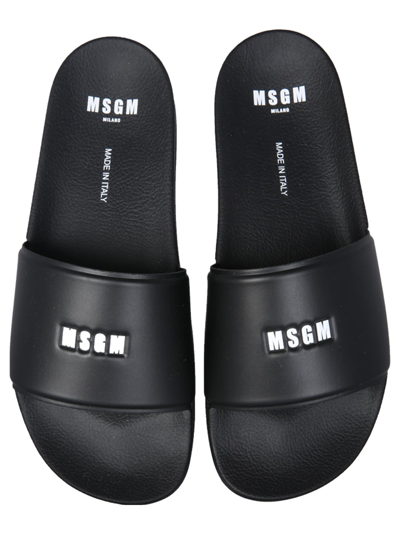 Shop Msgm Rubber Slide Sandals In Black