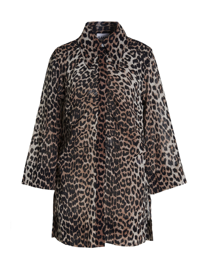 Shop Ganni Leopard Dress In Marrone
